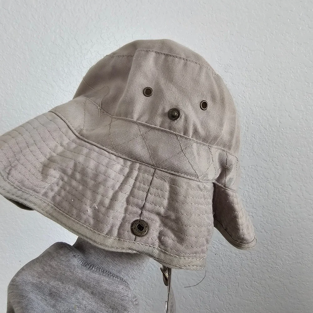 Grey Cotton‎ Twill Bucket Hat with Snap Up Brim and Adjustable Chin Strap